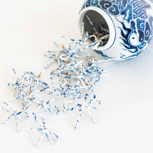 Blue and White Bow Earrings