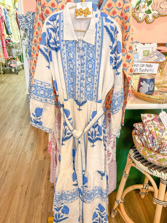 *Preorder* Block Print Dress: Blue Mughal