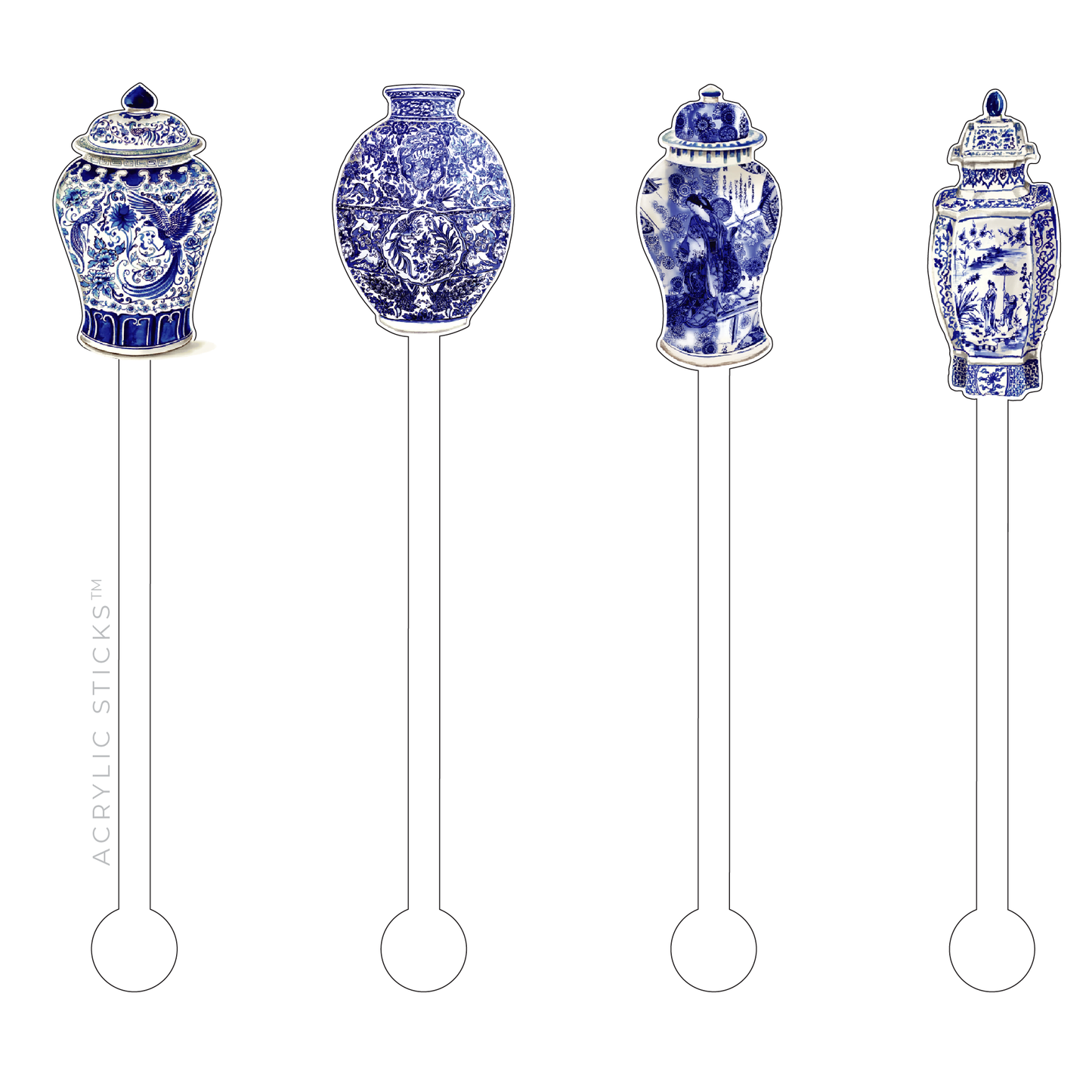 Blue & White Acrylic Swizzle Sticks