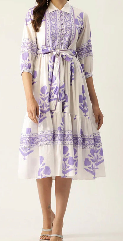 Block Print Dress: Lilac Mughal