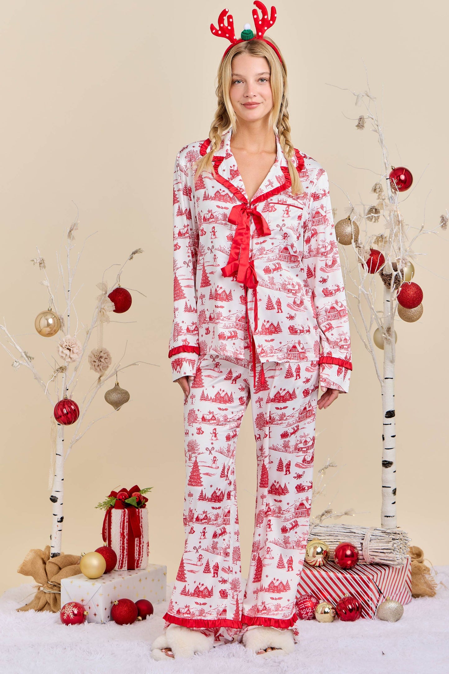 Satin Christams Jammies- Red