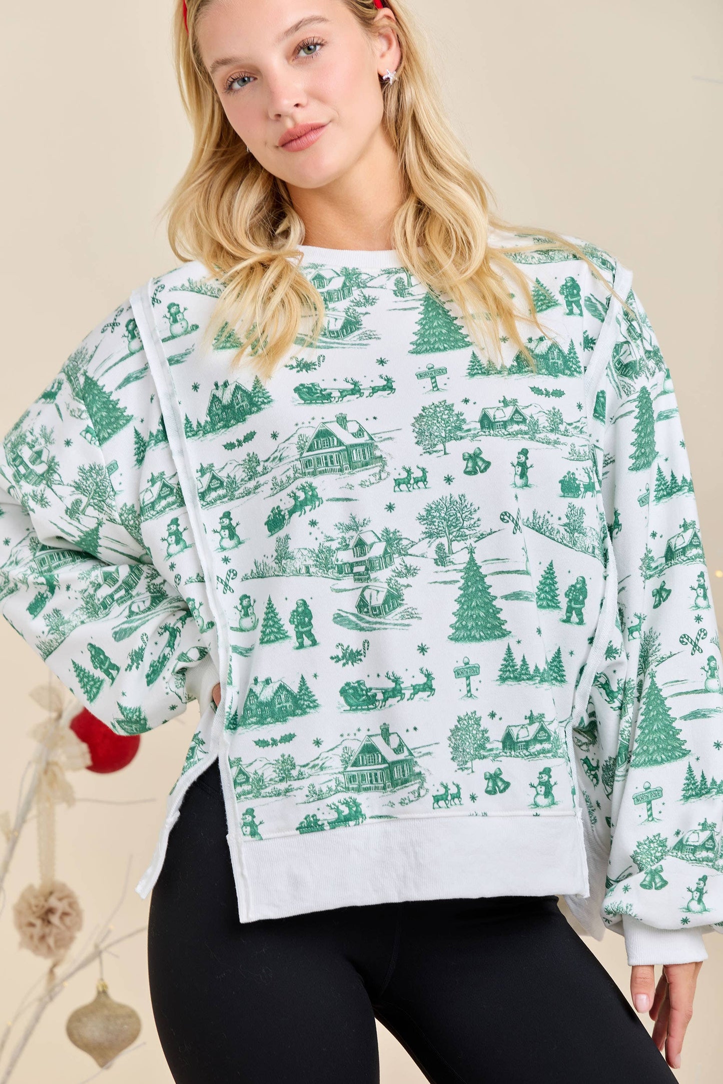 Green Toile Christmas Village Sweatshirt