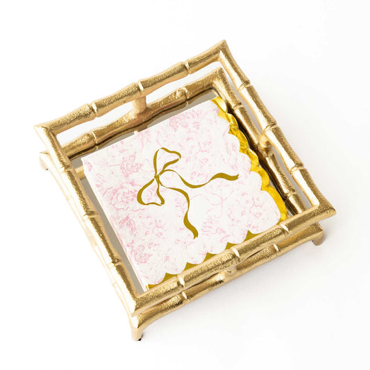 Pink Bow Toile Paper Beverage Napkin