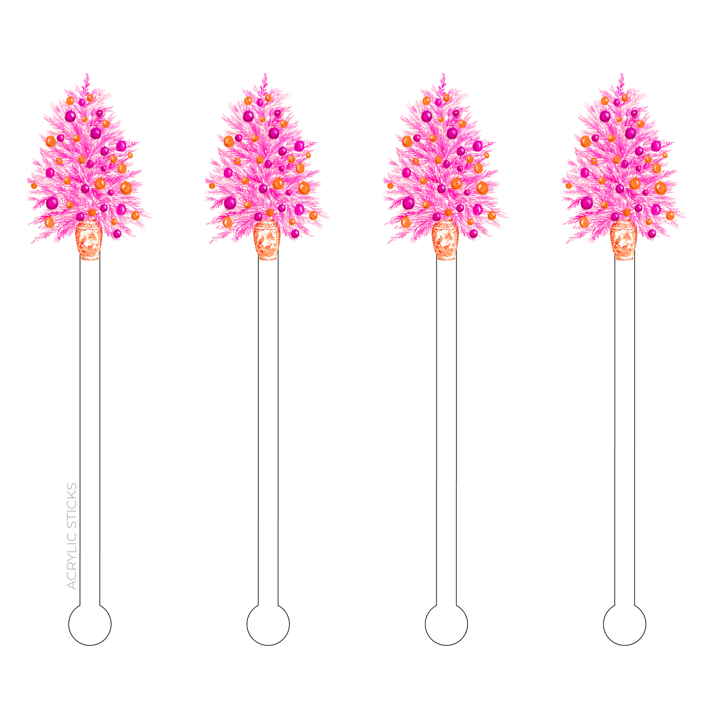 Pink Chinoiserie Acrylic Swizzle Sticks
