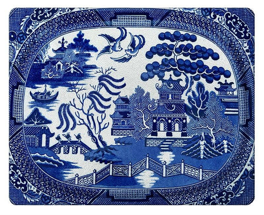 Blue Willow Glass Cutting Board (8" x 11")