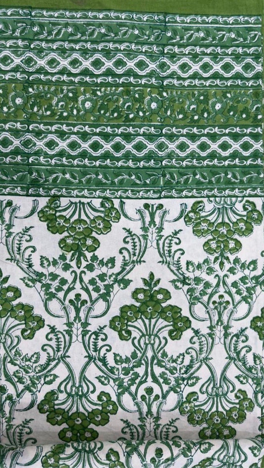 Block Print Tablecloth- Green & White