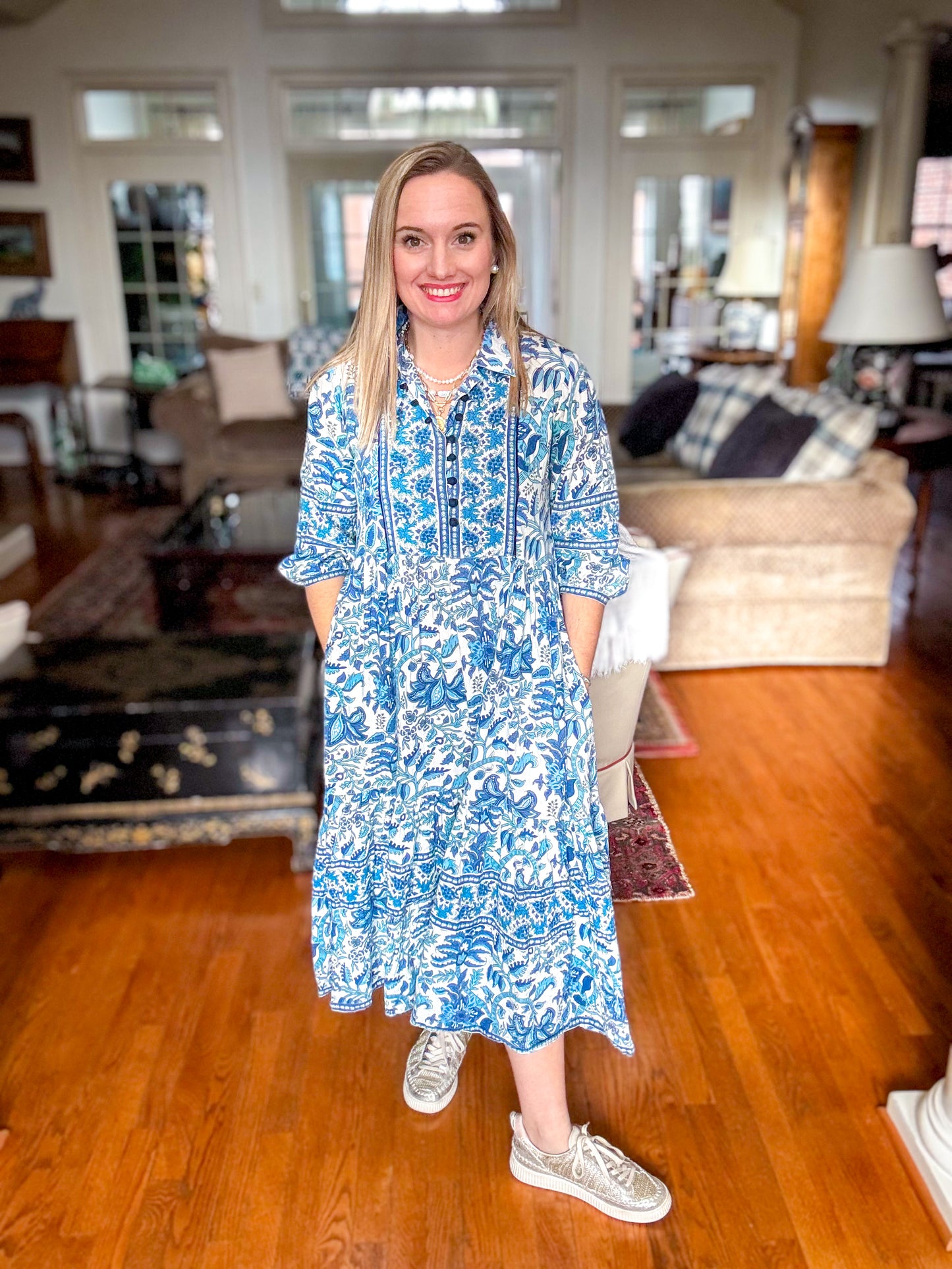 *Preorder* Block Print Dress: Navy Blue