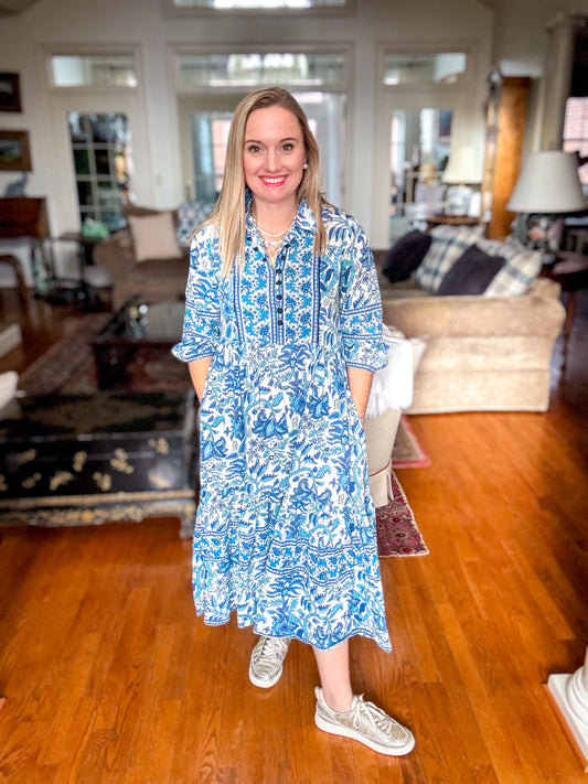 *Preorder* Block Print Dress: Navy Blue
