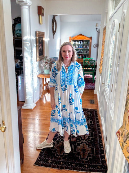 Block Print Dress: Blue Mughal