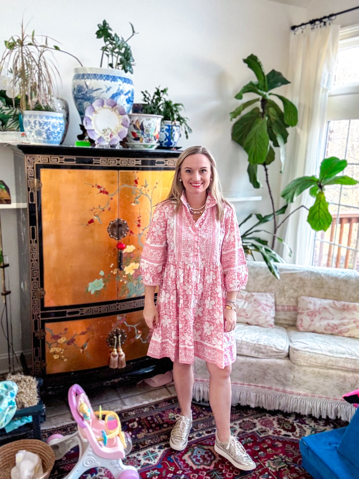 *Preorder* Block Print Dress: Short Pink