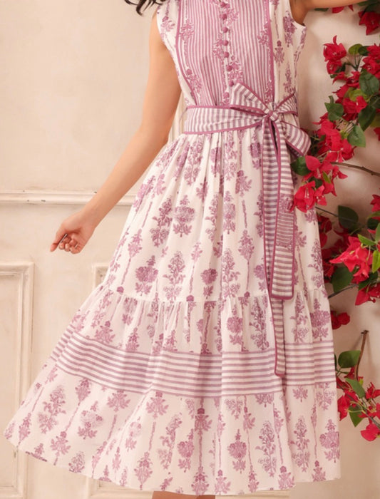 *Preorder* Block Print Dress: Sleeveless Lilac