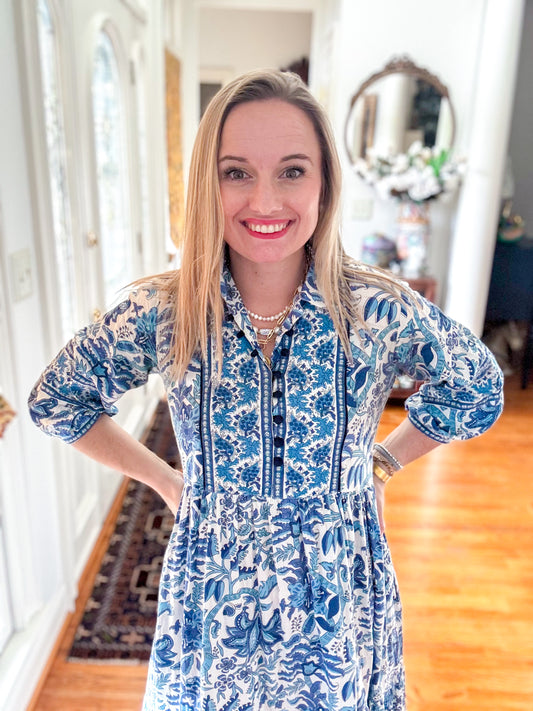 *Preorder* Block Print Dress: Navy Blue