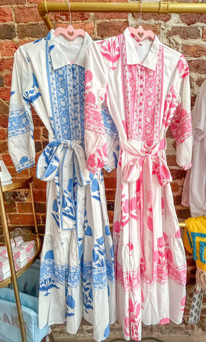 Block Print Dress: Blue Mughal