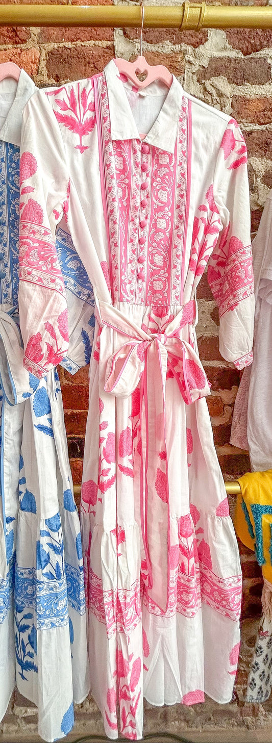 *Preorder* Block Print Dress: Pink Mughal