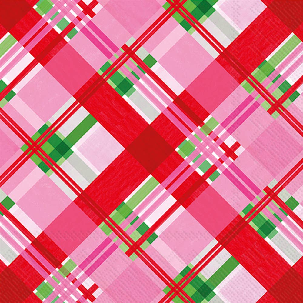 Paper Cocktail Napkins Pk/20 Pink Plaid Christmas