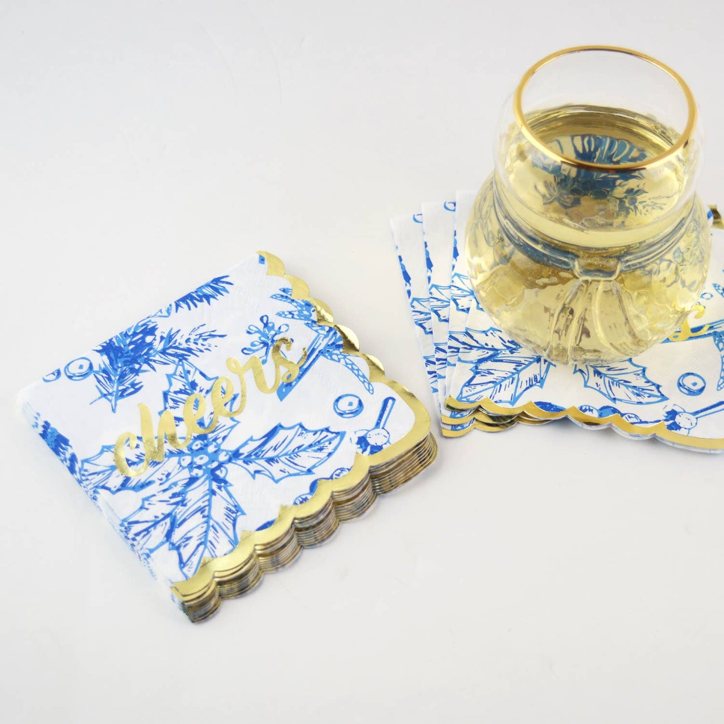Blue Foliage Beverage Napkin