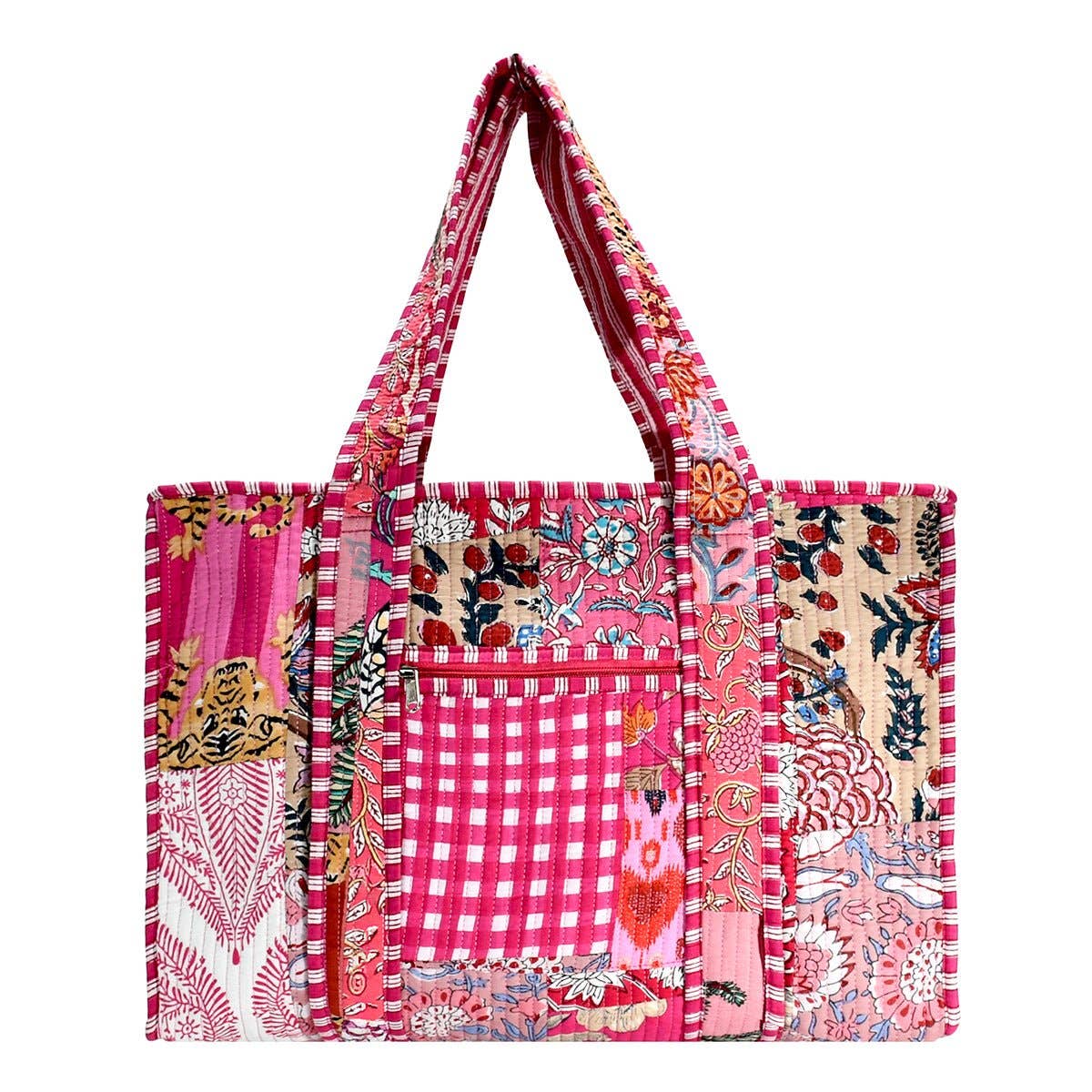 Block Print Tote Bag- Pink Patchwork