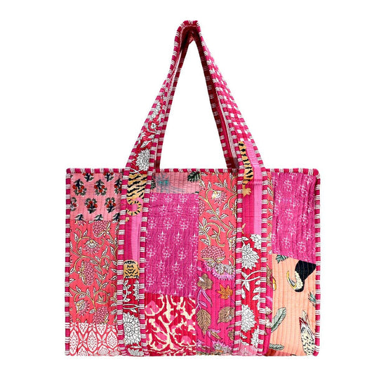 Block Print Tote Bag- Pink Patchwork